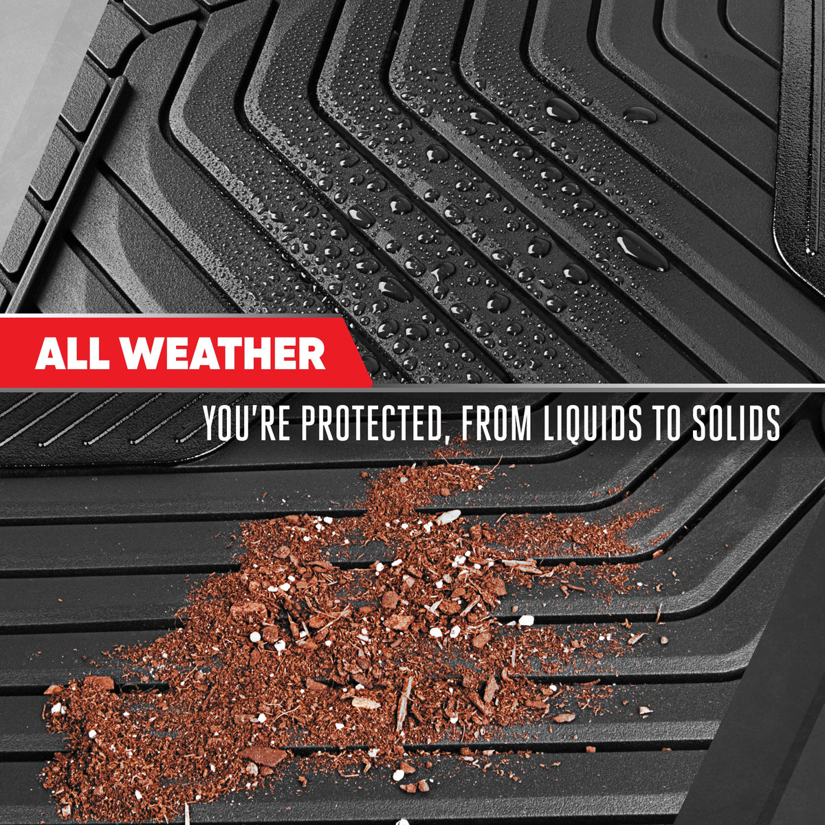 Motor Trend MetallicGuard Car Bodenmatten Volles Set - Langlebige Gummibodenmatten mit schwarzem Metallic Ferse Pad, Allwetter-Innenschutz für Vorder- und Rückseite mit rutschfester Rückseite