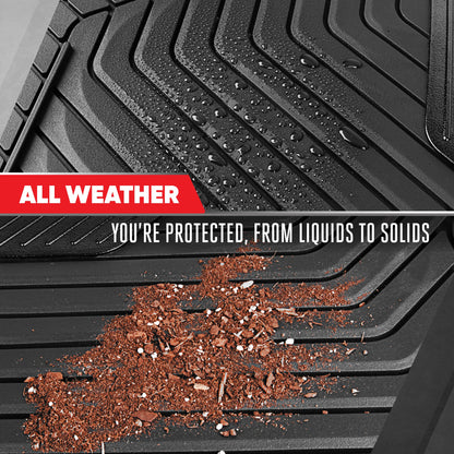 Motor Trend MetallicGuard Car Bodenmatten Volles Set - Langlebige Gummibodenmatten mit schwarzem Metallic Ferse Pad, Allwetter-Innenschutz für Vorder- und Rückseite mit rutschfester Rückseite