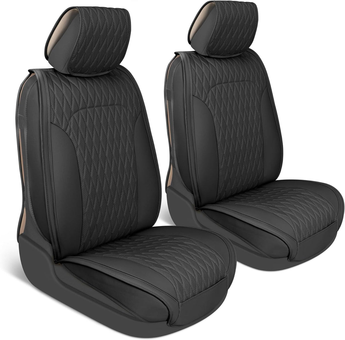 Car Seat Covers - DiamondLux Edition Premium Faux Leather Seat Protectors - Doppelkreuz-Nähte gepolsterte Automobilzubehör für LKW, SUVs, Autos - Front Seat Set