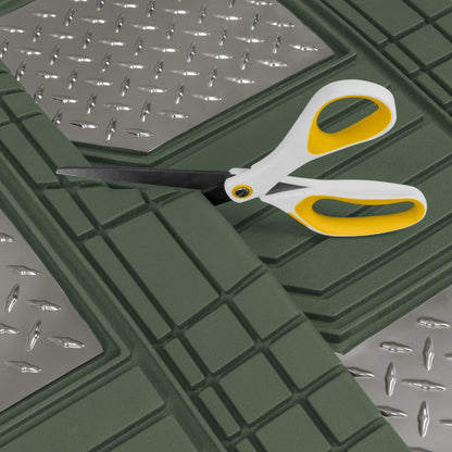 CAT 4-Stück Zwei-Tone Metallic-Look Front Floor Matts und Hintere Bodenmatten - Heavy Duty, All Weather, Trimm to Fit