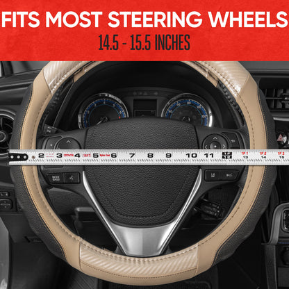Motor Trend UltraSport Carbon Fiber Steering Wheel Cover, Standard 15 Zoll Größe, Black Faux Leather Comfort Grip, Car Steering Wheel Cover für Auto Truck Van SUV (Mehrere Farben)