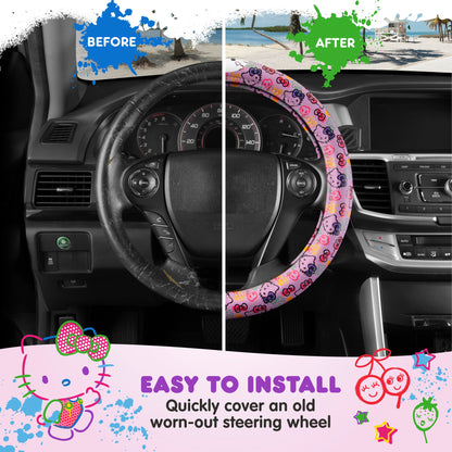 Hallo Kitty Lenkrad Abdeckung, Offizielle Sanrio Auto Lenkrad Abdeckung mit Universalgröße 14.5 - 15, Niedliche Lenkrad Abdeckung für Frauen, Hallo Kitty Auto Zubehör (Lavendeldruck)