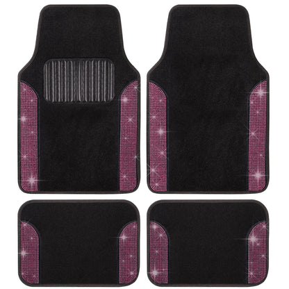 Carbella 4-Piece Diamond Bling Vorderbodenmatten und Hinterbodenmatten - Pink