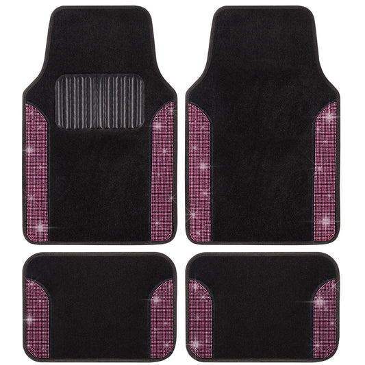 Carbella 4-Piece Diamond Bling Vorderbodenmatten und Hinterbodenmatten - Pink