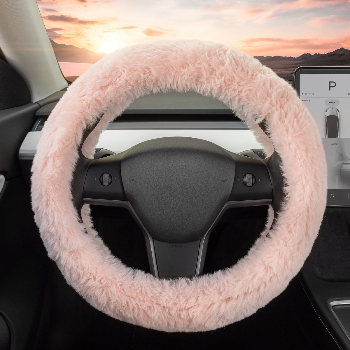 Carbella Soft Pink Fuzzy Lenkrad Abdeckung, Standard 15 Zoll Größe passt die meisten Fahrzeuge, niedliche Faux Pelz Auto Lenkung Abdeckung mit Soft Fluffy Furry Touch, Auto Zubehör für Frauen