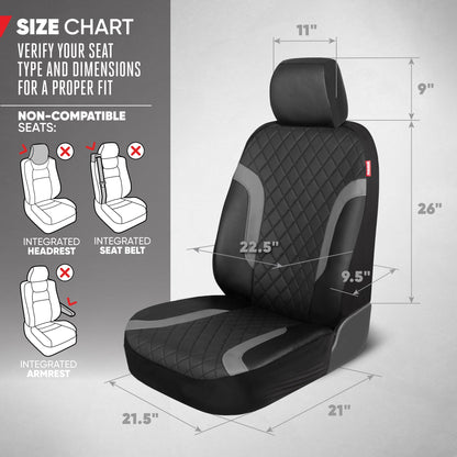 Motor Trend Faux Ledersitzbezüge für LKW, Autos und SUV - Front Black & Gray Autositzbezug - Universal Fit für die meisten Automobile - Forros Para Asientos De Carro - CarSeat-Zubehör
