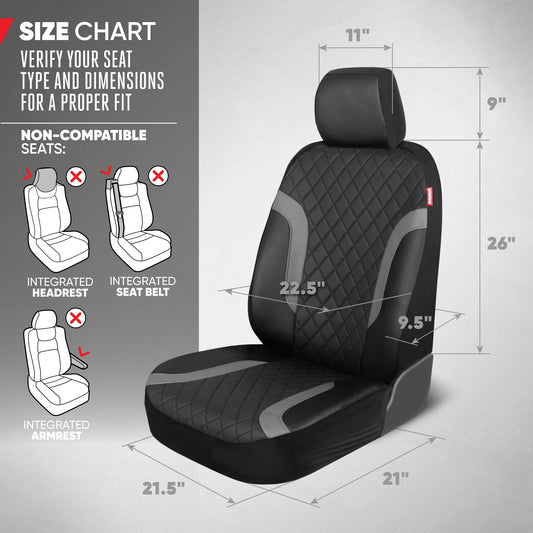 Motor Trend Faux Ledersitzbezüge für LKW, Autos und SUV - Front Black & Gray Autositzbezug - Universal Fit für die meisten Automobile - Forros Para Asientos De Carro - CarSeat-Zubehör