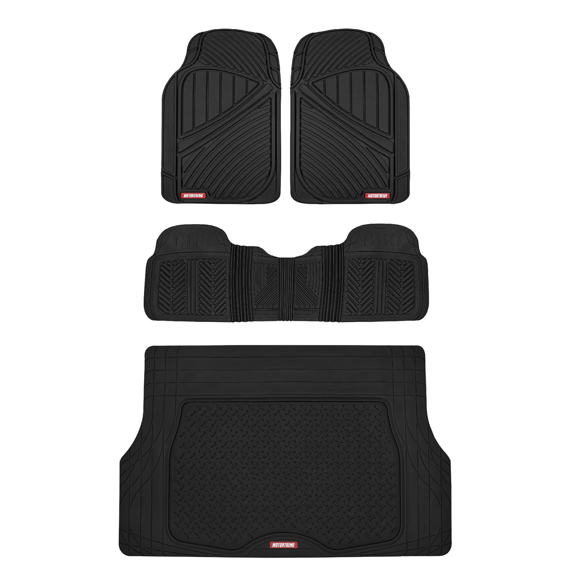 MotorTrend 4-Piece FlexTough Performance Deep Channel Front Floor Mat, Rear Floor Mat und Trunk / Cargo Mat - Heavy Duty, All Weather, Trim to Fit