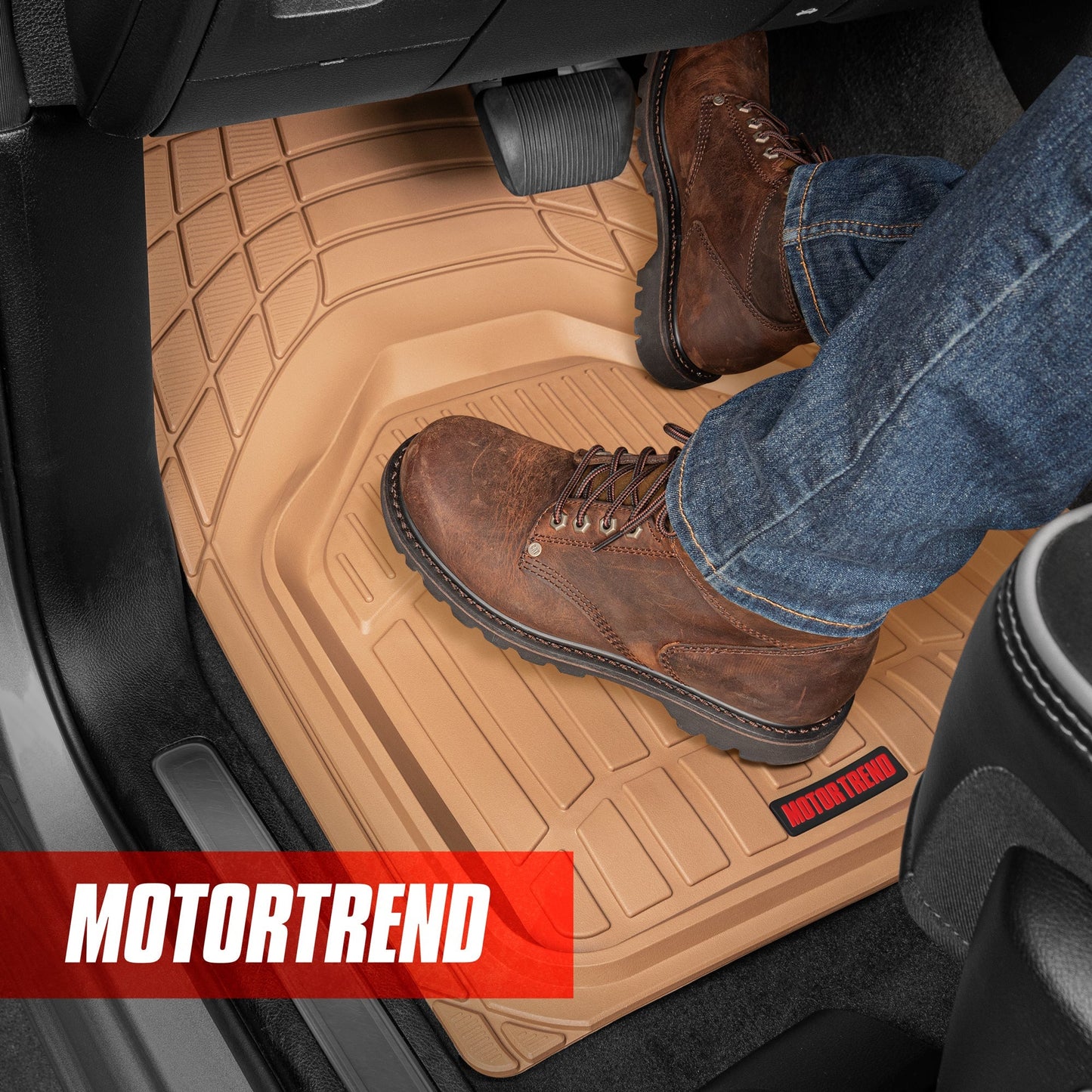 MotorTrend 3-Stück FlexTough Defender Vorderbodenmatten und Hinterbodenmatte - Heavy Duty, All Weather, Trimmen Sie, um zu passen