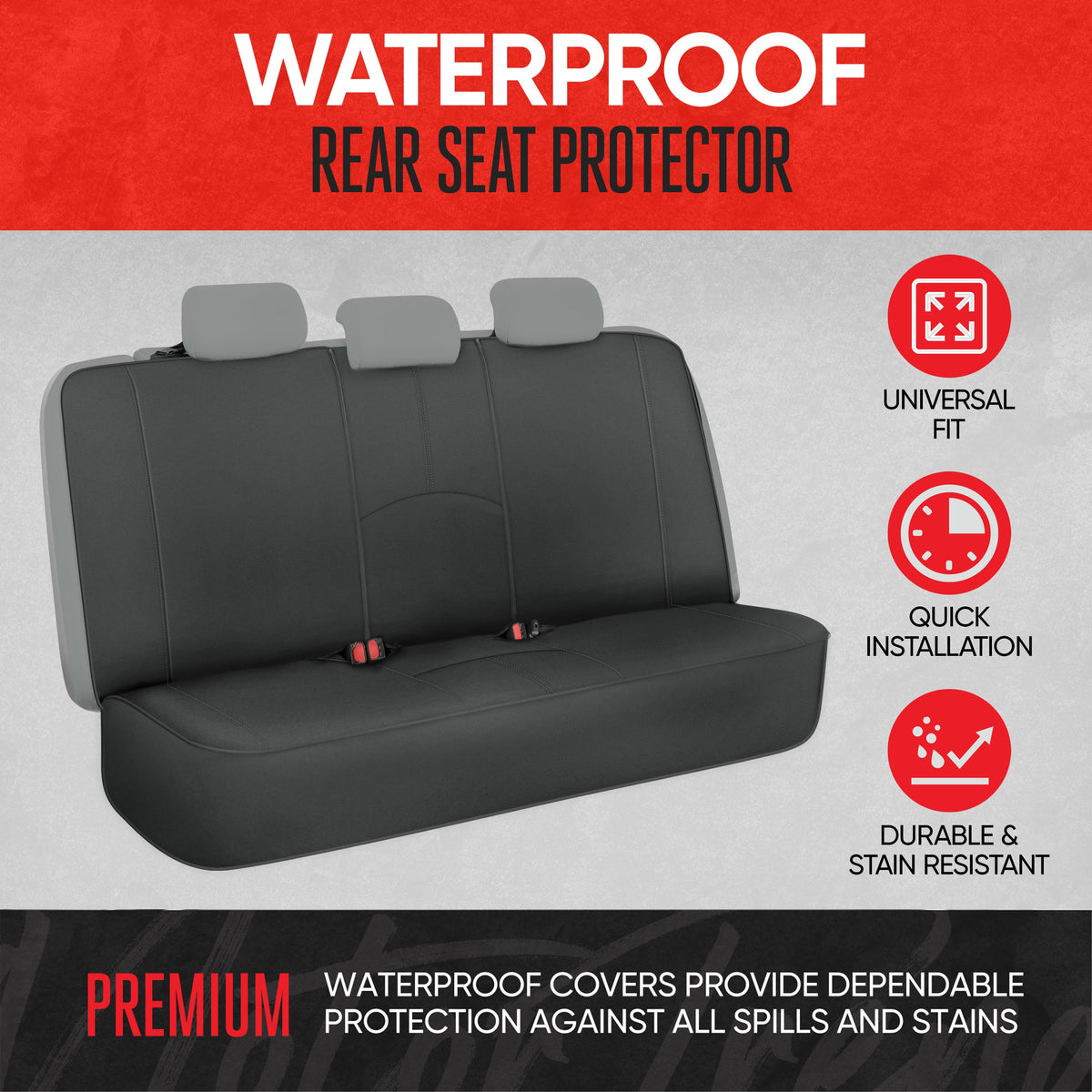 Motor Trend SpillGuard Wasserdichter Hintersitz Bench Car Seat Cover, All Charcoal Stitching - Split Bench Hintersitz Protector mit Neopren-Padding, Rücksitz Abdeckung für Kinder & Hunde, Auto-Innenraum Abdeckungen