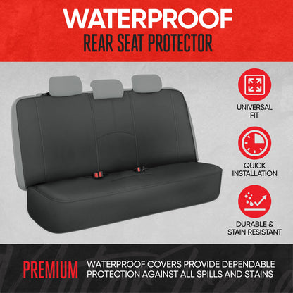 Motor Trend SpillGuard Wasserdichter Hintersitz Bench Car Seat Cover, All Charcoal Stitching - Split Bench Hintersitz Protector mit Neopren-Padding, Rücksitz Abdeckung für Kinder & Hunde, Auto-Innenraum Abdeckungen