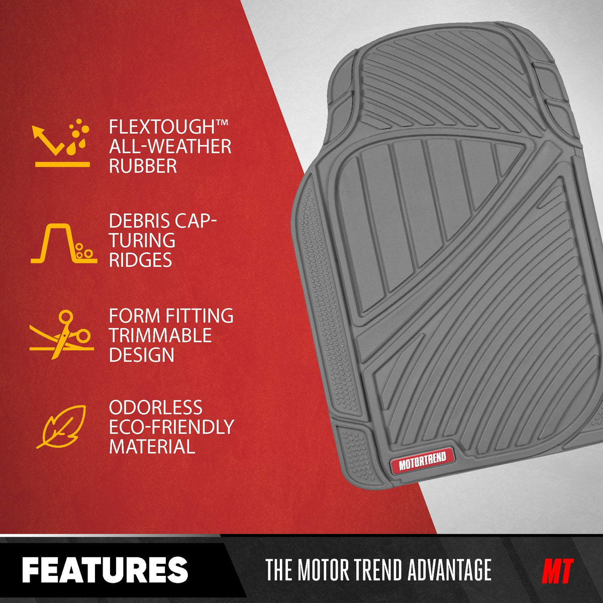 MotorTrend 4-Piece FlexTough Performance Deep Channel Front Floor Mat, Rear Floor Mat und Trunk / Cargo Mat - Heavy Duty, All Weather, Trim to Fit