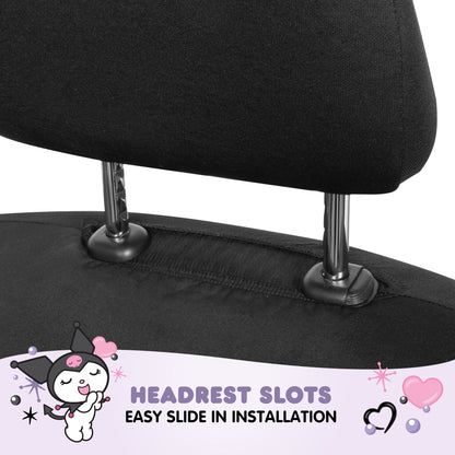 Hello Kitty Kuromi Autositzbezüge - Niedliche schwarze und violette Vordersitzbezüge mit Lavendelakzenten, langlebiges und komfortables Polyester, Autozubehör Hallo Kitty Zubehör 2pc