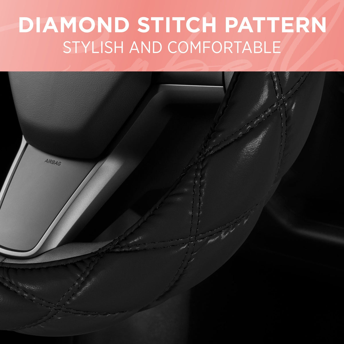 Carbella Black Stitched Leatherette Steering Wheel Cover (Fits 14.5' - 15.5')