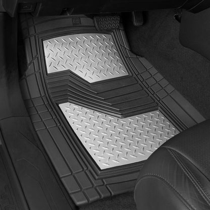 CAT 4-Stück Zwei-Tone Metallic-Look Front Floor Matts und Hintere Bodenmatten - Heavy Duty, All Weather, Trimm to Fit