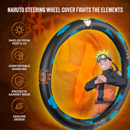 Naruto Shippuden Car Lenkrad Abdeckung, 15 Zoll Anime Lenkrad Abdeckung, gepolsterte Soft Comfortable Cover Anime Car Zubehör für Männer Frauen, Kumogakure