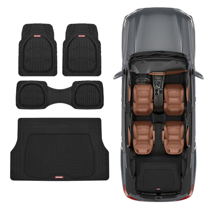 MotorTrend 4-Stück FlexTough Deep Dish Vorderbodenmatten, Hinterbodenmatte und Trunk / Cargo Mat - Heavy Duty, All Weather, Trim to Fit