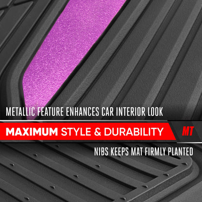 Motor Trend ChromeTech Autobodenmatten Volles Set - Langlebige Gummibodenmatten für Autos mit zwei Ton Akzent, All Wetter Innenschutz für Vorder- und Rückseite mit rutschfester Rückseite, Schwarz & Pink
