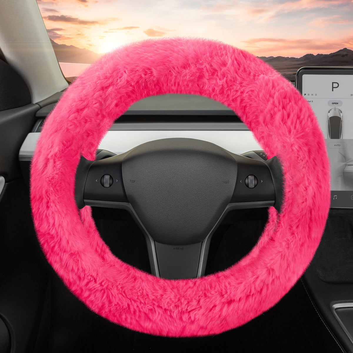 Carbella Soft Pink Fuzzy Lenkrad Abdeckung, Standard 15 Zoll Größe passt die meisten Fahrzeuge, niedliche Faux Pelz Auto Lenkung Abdeckung mit Soft Fluffy Furry Touch, Auto Zubehör für Frauen