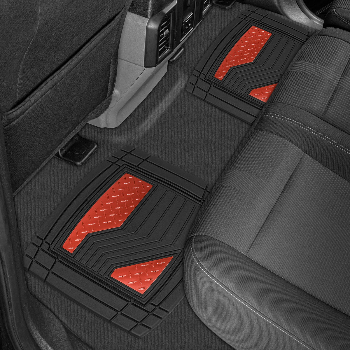 CAT 4-Stück Zwei-Tone Metallic-Look Front Floor Matts und Hintere Bodenmatten - Heavy Duty, All Weather, Trimm to Fit