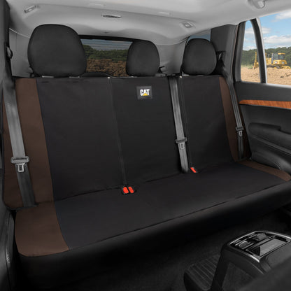 Cat Flexfit Brown Rear Seat Cover für Auto - Langlebiger Canvas & Mesh Design 60/40 Split Bench Protector für Autos, LKW & SUVs - Rücksitz Abdeckung für Hinterbank - Interieur Car Zubehör
