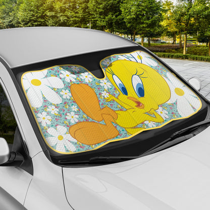 Warner Bros Looney Tunes Tweety Bird mit Blumen Front Windschutzscheibe Sonnenschirm (58 'x 27')