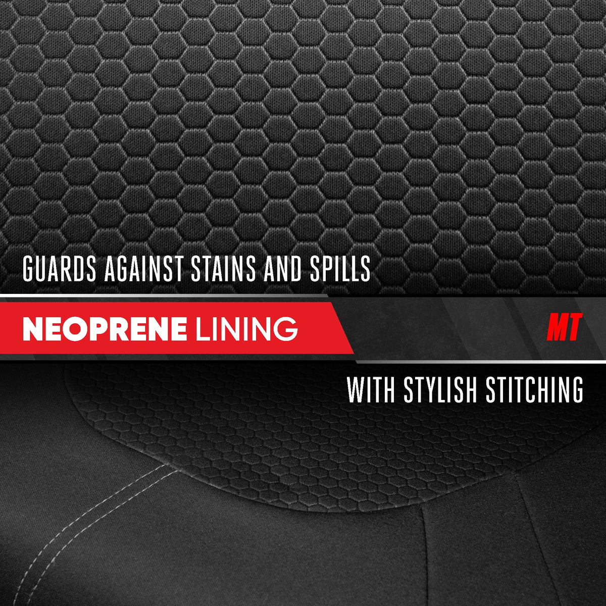 Motor Trend Honeycomb Polyester-Sitzbezüge - Semi Universal Fit Front Seat Protector für die meisten Autos, LKWs, SUVs - Atemberaubendes Hex-Design, einfach zu installieren, Schwarz & Grau Autositzbezug