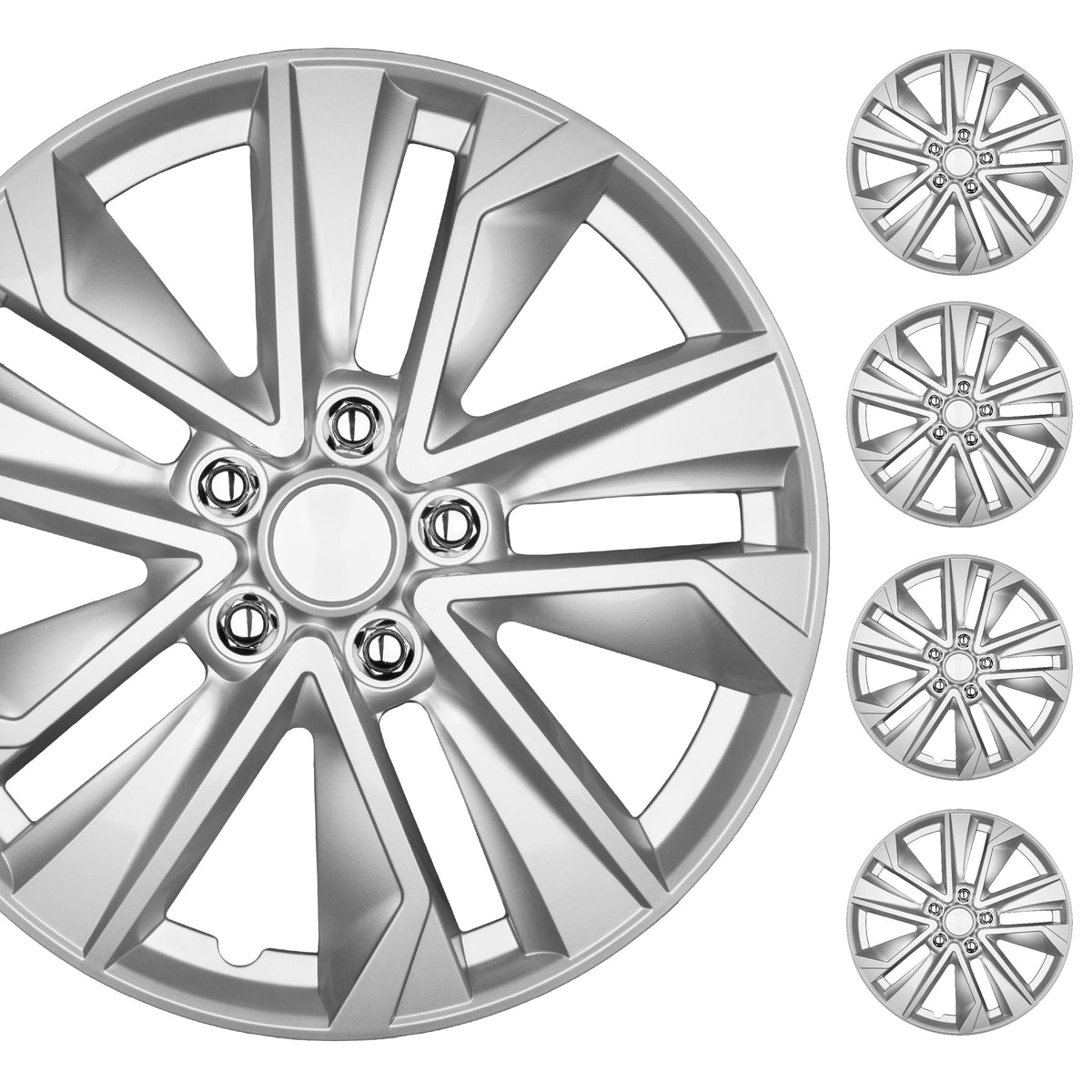 BDK 40,6 cm Hubcaps Set von 4 - OEM Ersatz Snap-On Wheel Rim Covers - Universal Fit Car Wheel Cover für Autos, LKW, SUV, Vans langlebig ABS Silber 10-Spoke Hub-Cap Car Zubehör Außen