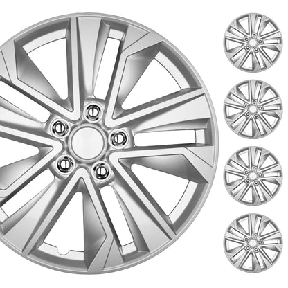 BDK 40,6 cm Hubcaps Set von 4 - OEM Ersatz Snap-On Wheel Rim Covers - Universal Fit Car Wheel Cover für Autos, LKW, SUV, Vans langlebig ABS Silber 10-Spoke Hub-Cap Car Zubehör Außen