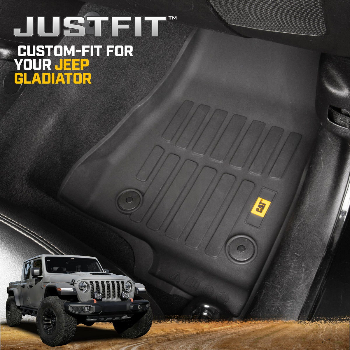 CAT 2-Stück JustFit 3D Frontliner Matten für Jeep Gladiator JL (2020 - 2026) - All Weather, Heavy Duty, Custom Fit