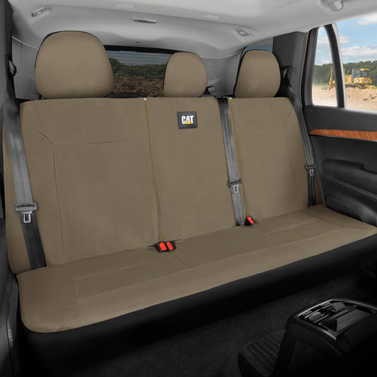 CAT Beige Rücksitz Abdeckung für LKW, Autos & SUVs – Heavy-Duty Oxford Canvas – 60/40 Split Bench Protector – Langlebige Rücksitz Abdeckung für Arbeits-Trucks, Haustiere, Reisen – Car & Truck Interior Accessory