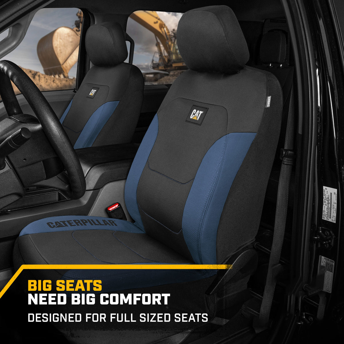 CAT FlexFit Black Blue Seat Covers für Autos, LKWs und SUV - (2) Front Car Seat Cover Front Seat Protectors - Airbag-kompatible Sitzbezüge für SUV Interior Covers & Truck Seat Cover Car Zubehör