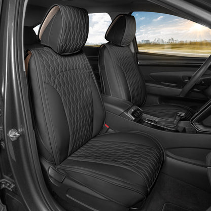 Car Seat Covers - DiamondLux Edition Premium Faux Leather Seat Protectors - Doppelkreuz-Nähte gepolsterte Automobilzubehör für LKW, SUVs, Autos - Front Seat Set
