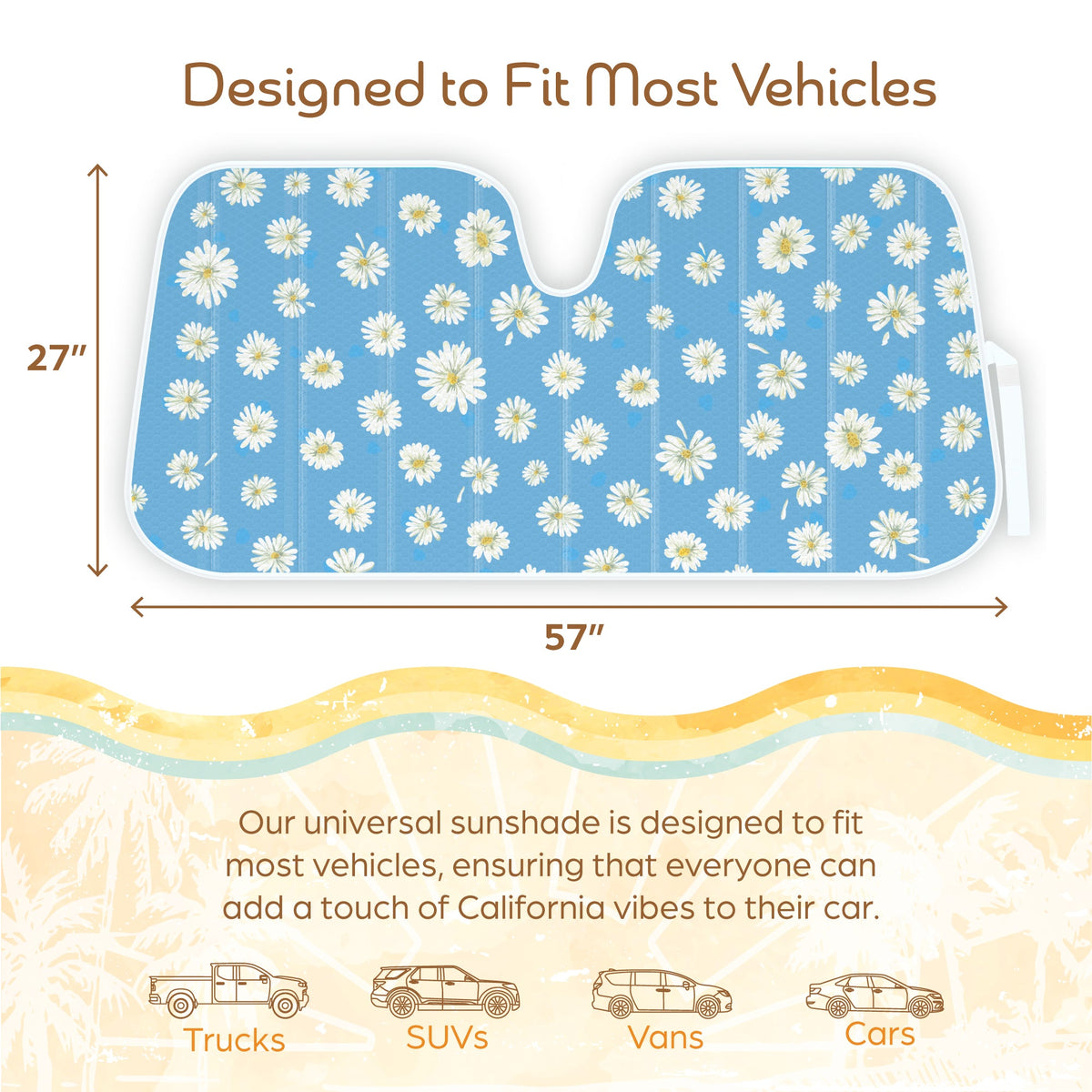 C&C Blue Daisy Car Windschutzscheibe Sonnenschutz - Sun Visor SunShade für Auto-Windschutzscheibe - Fensterschirme für Autos, SUV & Truck - Dash Cover UV-Schutz für Front-Fensterschutz Zubehör - 57' x 27'