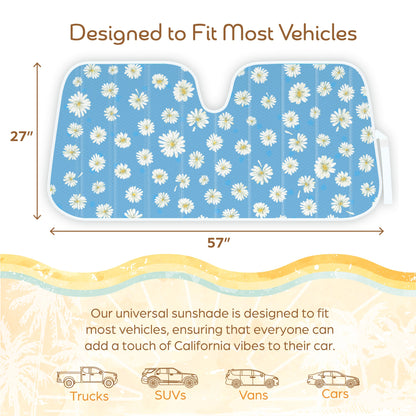 C&C Blue Daisy Car Windschutzscheibe Sonnenschutz - Sun Visor SunShade für Auto-Windschutzscheibe - Fensterschirme für Autos, SUV & Truck - Dash Cover UV-Schutz für Front-Fensterschutz Zubehör - 57' x 27'