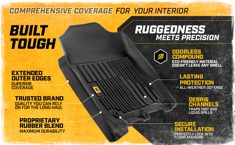 CAT 3-Stück JustFit 3D Vorderbodenmatten und Hinterbodenmatten für Dodge Ram 1500 Crew Cab 2009-2018, Dodge Ram 2500/3500 Crew Cab 2010-2018, Dodge Ram Classic 2019-2024