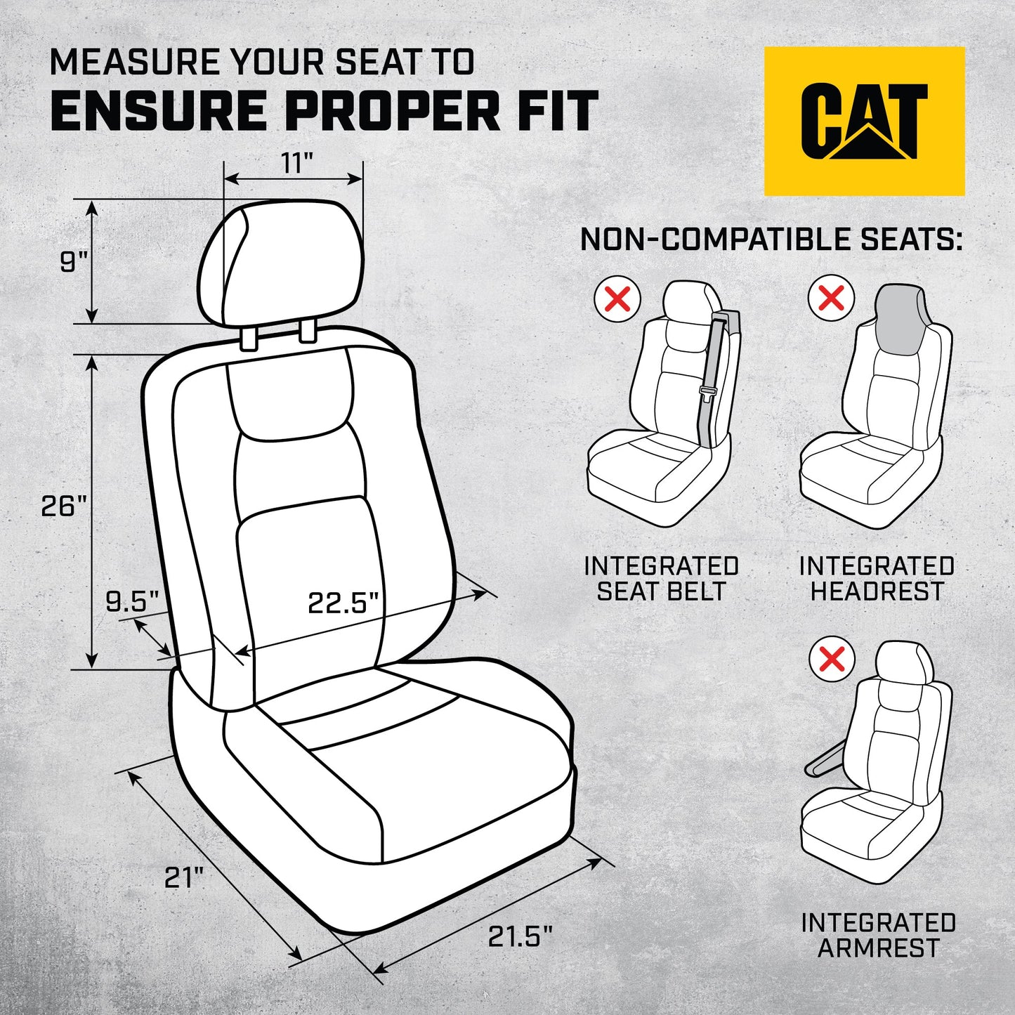 CAT Black & Gray Car Seat Covers Full Set – Front Seat Covers & Rear Bench Seat Cover – Airbag-kompatibel, 60/40 Split Bench für LKW, PKW & SUVs – Automotive Interior Seat Protection Zubehör – Alias 639034929689400484