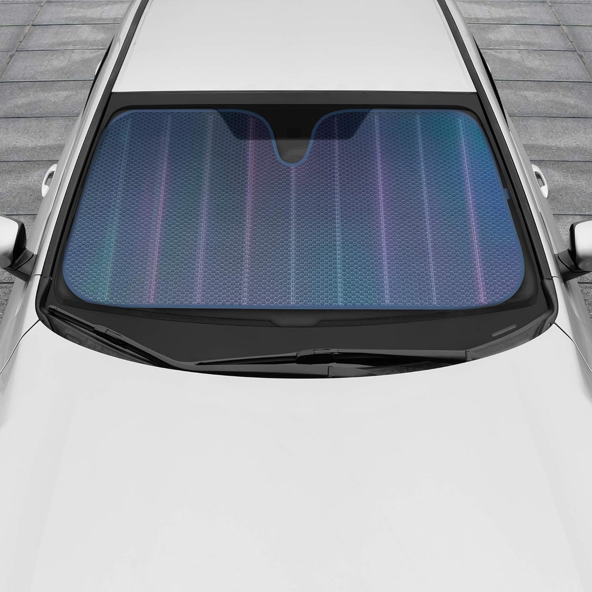 BDK Iridescent Mermaid, Hologrammfolie, Chameleon Front Windschutzscheibe Sonnenschutz, Doppelblasen-Akkordeon Falt Auto Sonnenschutz für Auto LKW SUV 58 x 27 Zoll