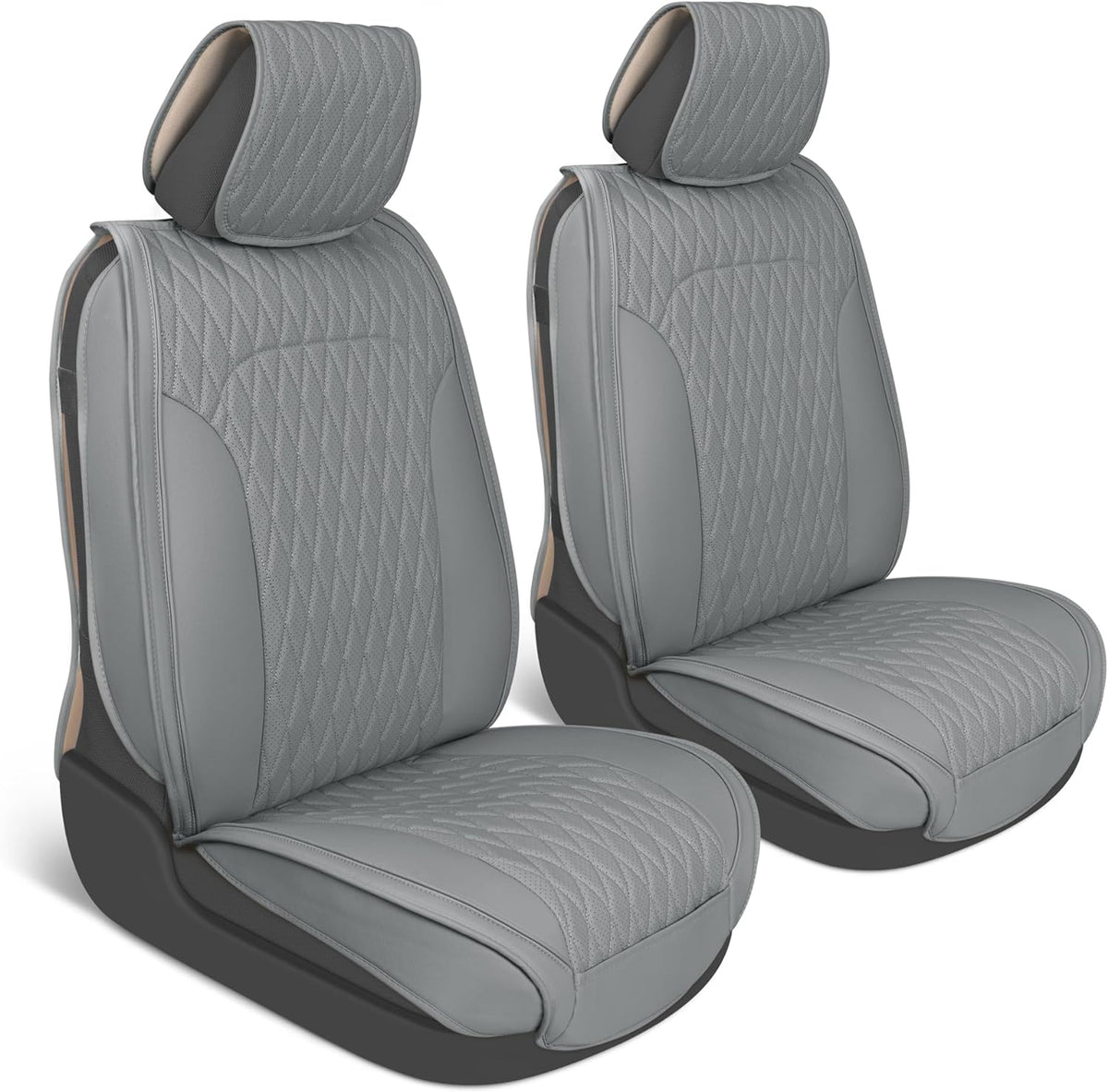 Car Seat Covers - DiamondLux Edition Premium Faux Leather Seat Protectors - Doppelkreuz-Nähte gepolsterte Automobilzubehör für LKW, SUVs, Autos - Front Seat Set