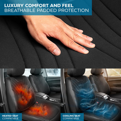MotorBox Elite Edition Faux Leder & Suede Sitzbezüge für Autos, LKW & SUV - 2 schwarze Autositzbezüge für Vordersitze - Universal Fit Car Zubehör Automotive Interior Cover Protector für Autos