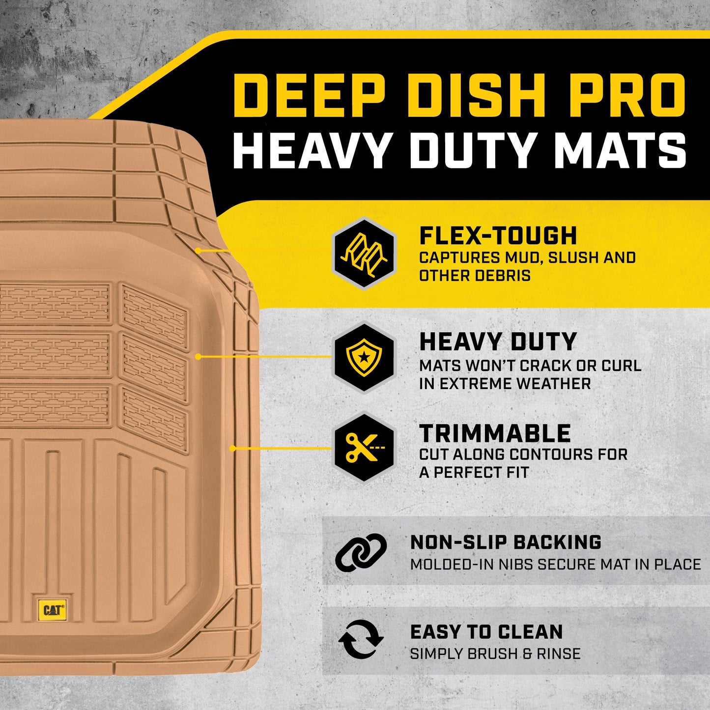 CAT 3-Piece Deep Dish Vorderbodenmatten und Hinterbodenmatten - Heavy Duty, All Weather, Trimm to Fit
