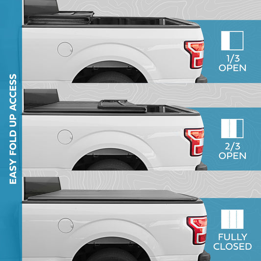 MotorBox Soft Tri-Fold Truck Tonneau Abdeckung für Ram 1500 (2009-2024) / Ram 2500 & 3500 (2009-2024) mit 5,7 ft Bett, Allwetter Klapp LKW Bett Abdeckung mit Black Flag Graphic, einfache Installation für extra kurzes Bett