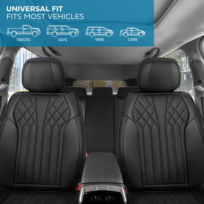 MotorBox Elite Edition Faux Leder & Suede Sitzbezüge für Autos, LKW & SUV - 2 schwarze Autositzbezüge für Vordersitze - Universal Fit Car Zubehör Automotive Interior Cover Protector für Autos