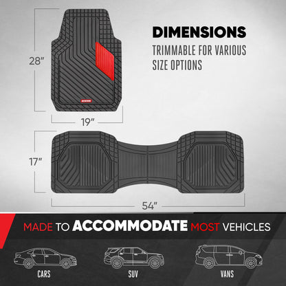 Motor Trend MetallicGuard Car Bodenmatten Volles Set - Langlebige Gummibodenmatten mit rotem Metallic Ferse Pad, Allwetter-Innenschutz für Vorder- und Rückseite mit rutschfester Rückseite