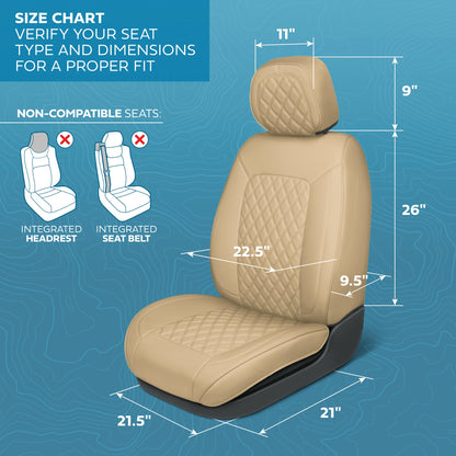 MotorBox Prestige Edition Faux Ledersitzbezüge für Autos, LKW und SUV - 2 Beige Autositzbezüge für Vordersitze - Universal Fit Car Zubehör Automotive Interior Protector für die meisten Fahrzeuge