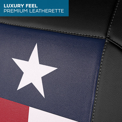 MotorBox Texas Edition Faux Leather Black & Flag Seat Covers für Auto - Texas Flag auf gepolsterten Sitzprotektoren für Automobilzubehör, LKW, SUV, Auto - zwei Frontabdeckungen