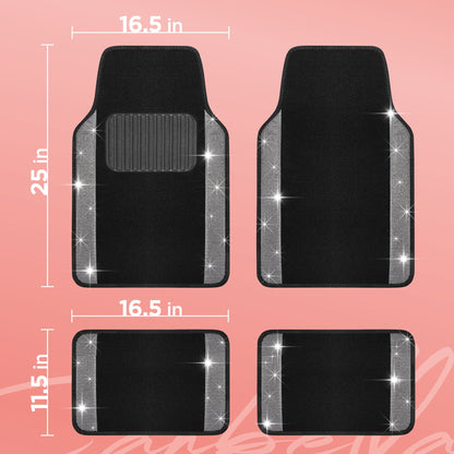 Carbella 4-Piece Diamond Bling Vorderbodenmatten und Hinterbodenmatten - Silber