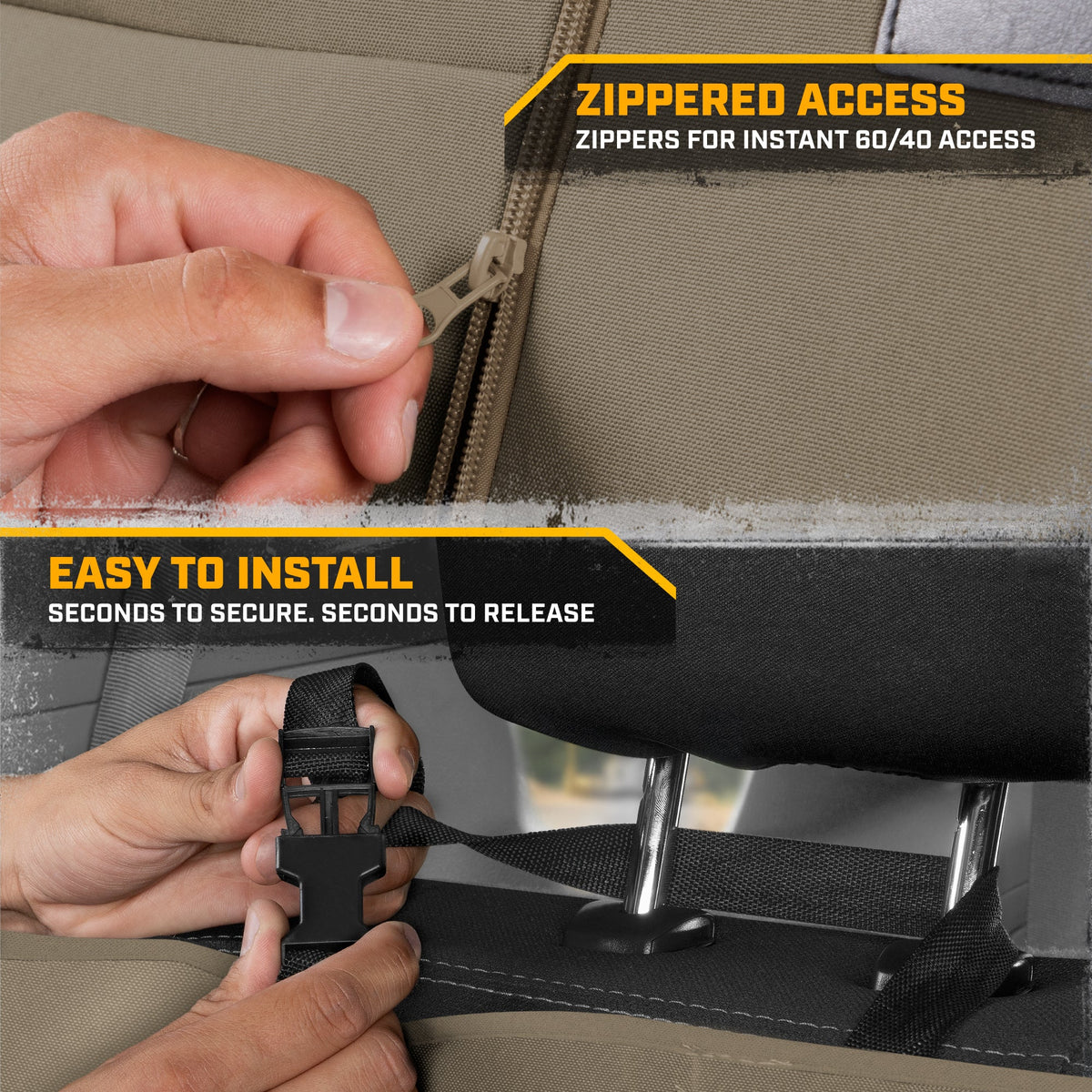 CAT Beige Rücksitz Abdeckung für LKW, Autos & SUVs – Heavy-Duty Oxford Canvas – 60/40 Split Bench Protector – Langlebige Rücksitz Abdeckung für Arbeits-Trucks, Haustiere, Reisen – Car & Truck Interior Accessory