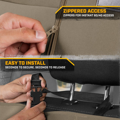 CAT Beige Rücksitz Abdeckung für LKW, Autos & SUVs – Heavy-Duty Oxford Canvas – 60/40 Split Bench Protector – Langlebige Rücksitz Abdeckung für Arbeits-Trucks, Haustiere, Reisen – Car & Truck Interior Accessory