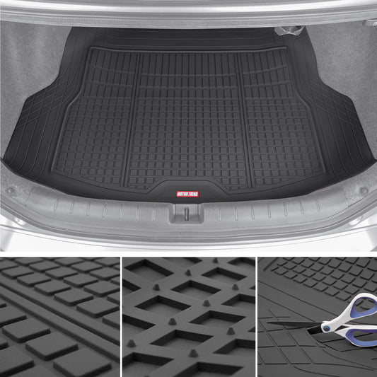 MotorTrend FlexTough Square Groove Trunk / Cargo Liner Mat - Heavy Duty, All Weather, Trim to Fit (54' x 37')